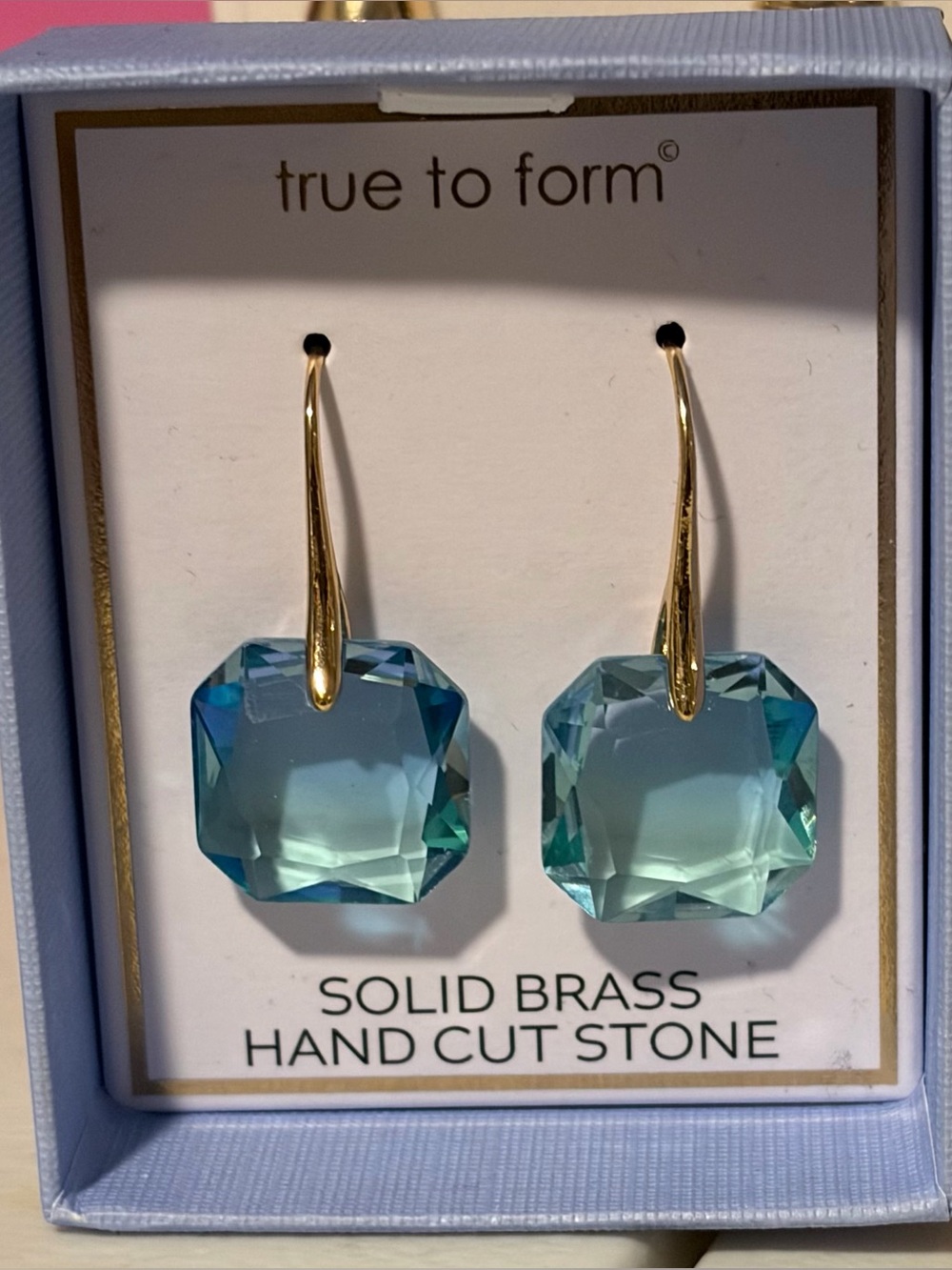 True To Form Gold & Aqua Hand-Cut Stone Drop Earrings